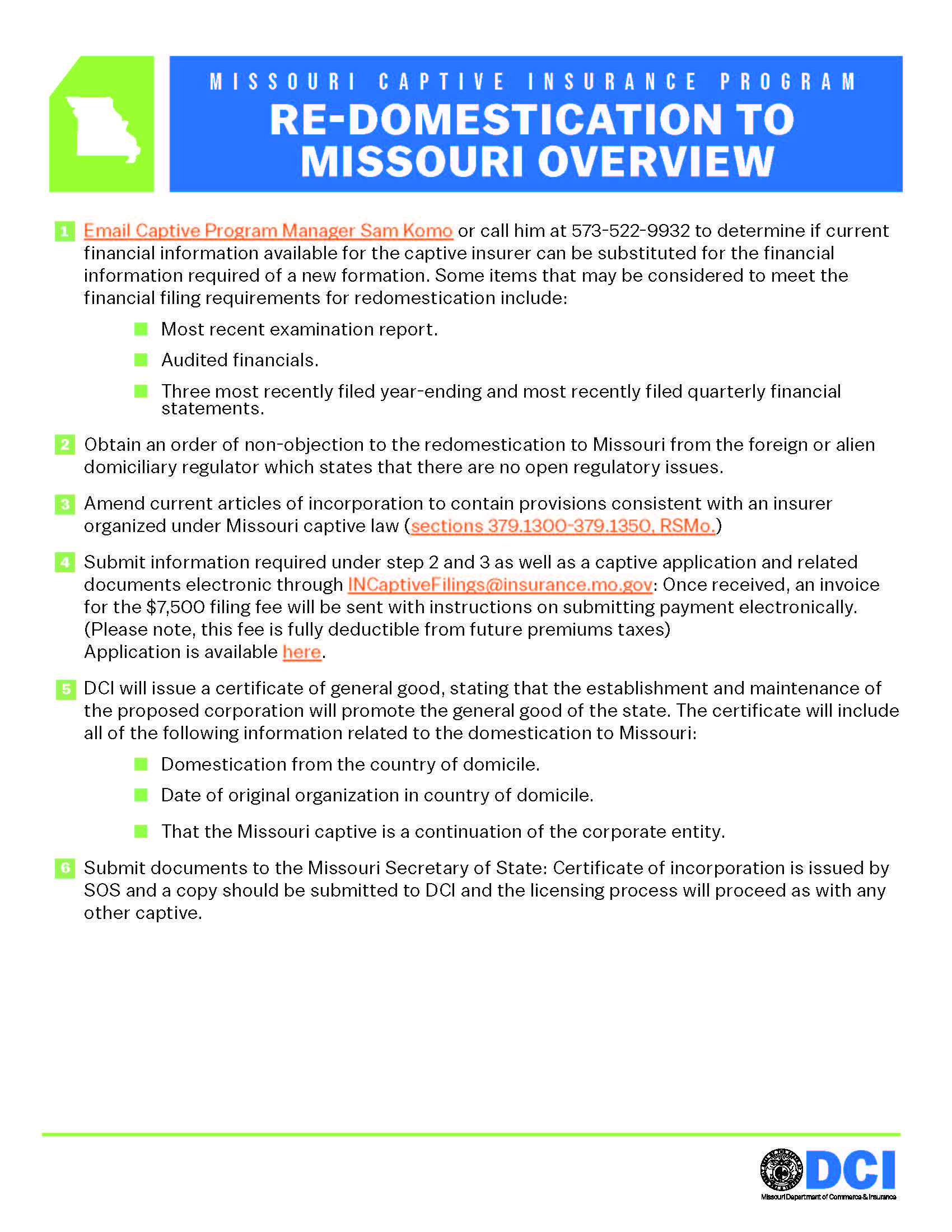 Process to redomesticate to Missouri