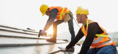  Downloaded    File #:  489155110 roof extension roof installation engineer roof-construction workers stand on tiled roof